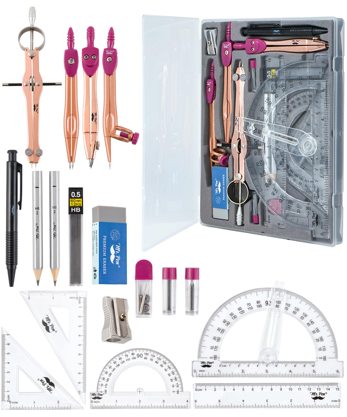 Mr. Pen- Geometry Set, 15 Piece Set with 6 Inch Swing Arm Protractor