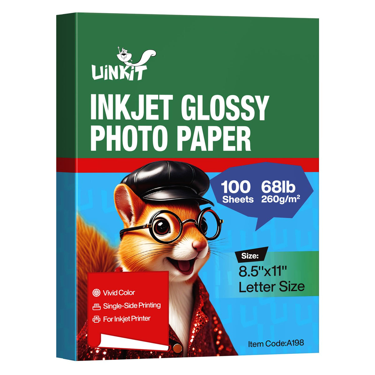 Uinkit 260gsm Thick Glossy Photo Paper for Inkjet, 8.5x11, 100 Sheets