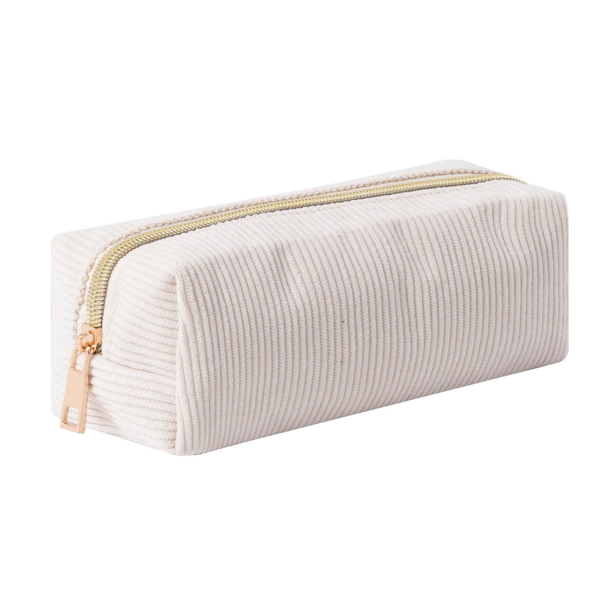 Corduroy Pencil Case with Metal Zipper Aesthetic Pen Pouch Large Capacity Makeup Bag Cosmetic Organizer Stationery Storage Bag for School Office Travel Cute Pencil Box (White)