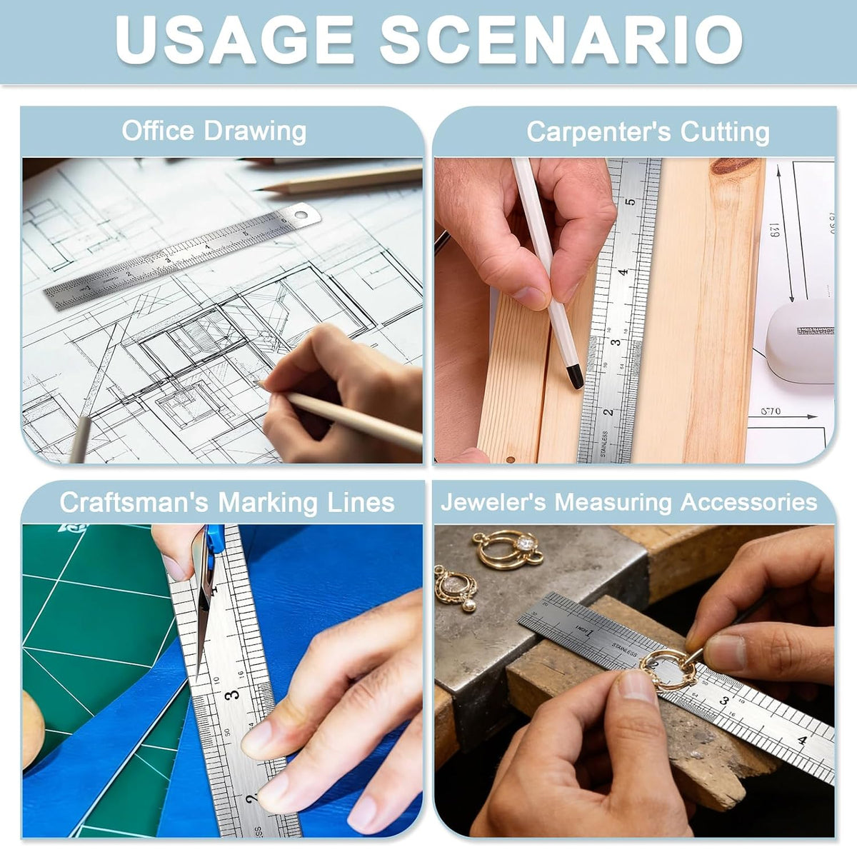 6 Pack Heavy Duty 6 INCH (15 CM) Steel Ruler Set