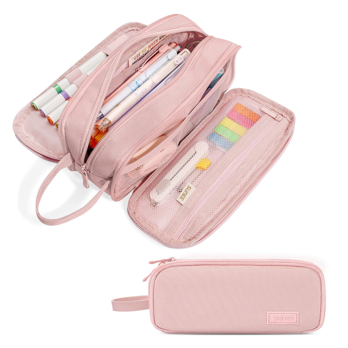 SUNEE Large Capacity Pencil Case with 3 Compartment, Extra Big Pencil Pouch, Pencil Bag with Zipper, Cute High Stationery Organizer, Oxford Pen Box School Supplies for Student Teen Girls Boys, Black