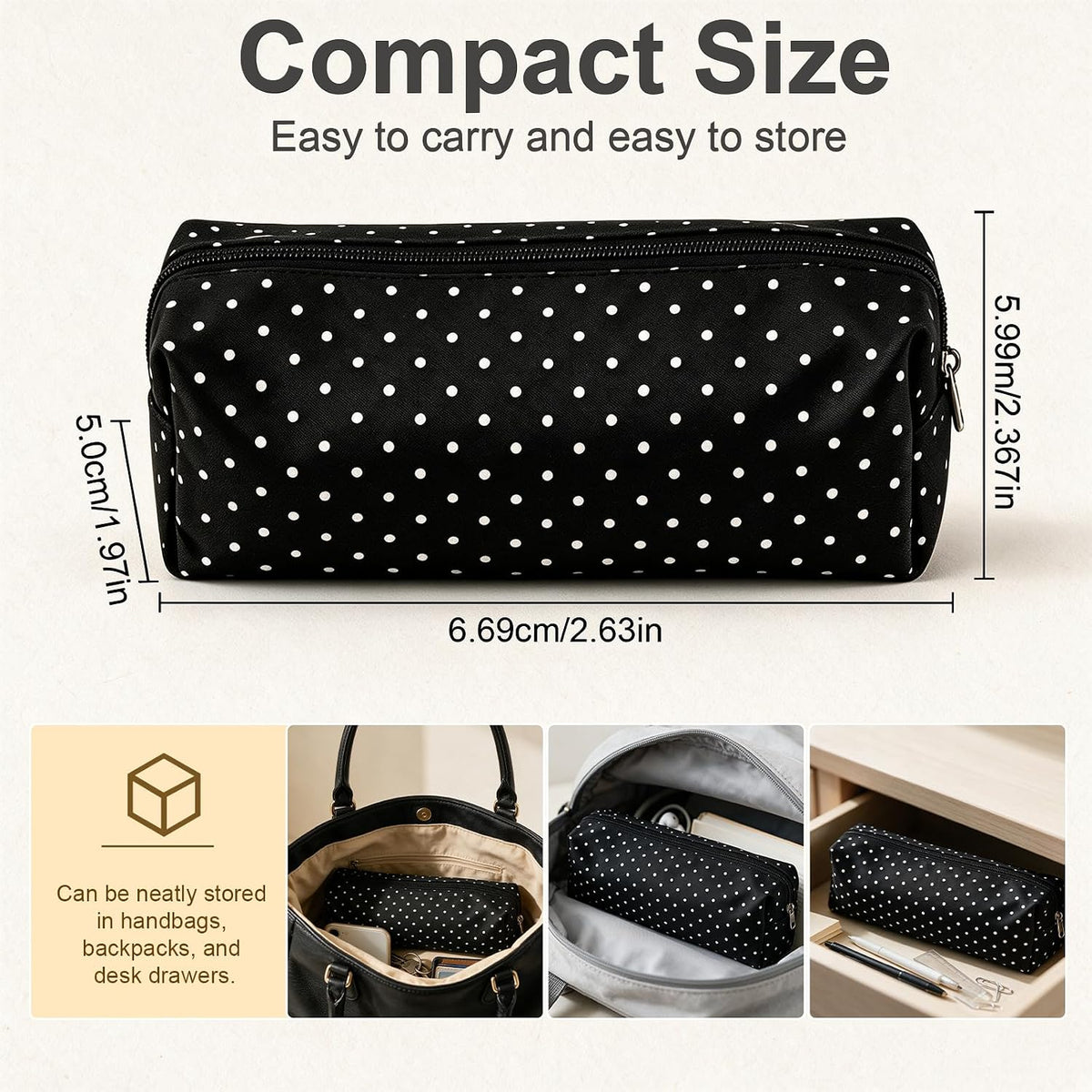 Cute Polka Dot Pencil Case Aesthetic Pencils Pouch, Black 1Pcs - Y2K Pencil Case Polka Dot, Slim Soft Canvas Pencil Pouch for High School College Student Stationery Supplies & Makeup Bag