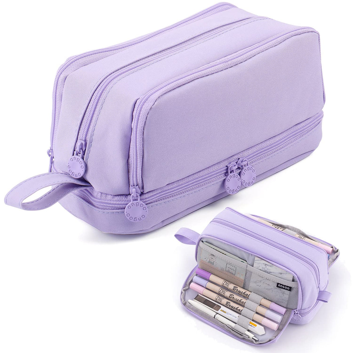 MAMUNU Large Capacity Pencil Case 4 Compartments, Pencil Pouch Bag with Zipper Portable Handle, Pen Case Bag Stationery Organizer for Office College School Adults Teen Girls Boys Men Women, Pink
