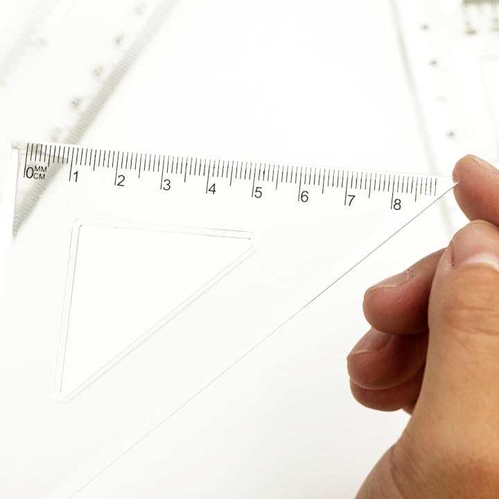Student Geometry Ruler Set 20cm - 4 PCS Transparent Math Tools (Straight Ruler+2 Triangles+Protractor) - Durable Plastic School Supplies for Classroom