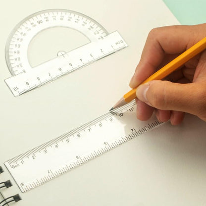 Student Geometry Ruler Set 20cm - 4 PCS Transparent Math Tools (Straight Ruler+2 Triangles+Protractor) - Durable Plastic School Supplies for Classroom