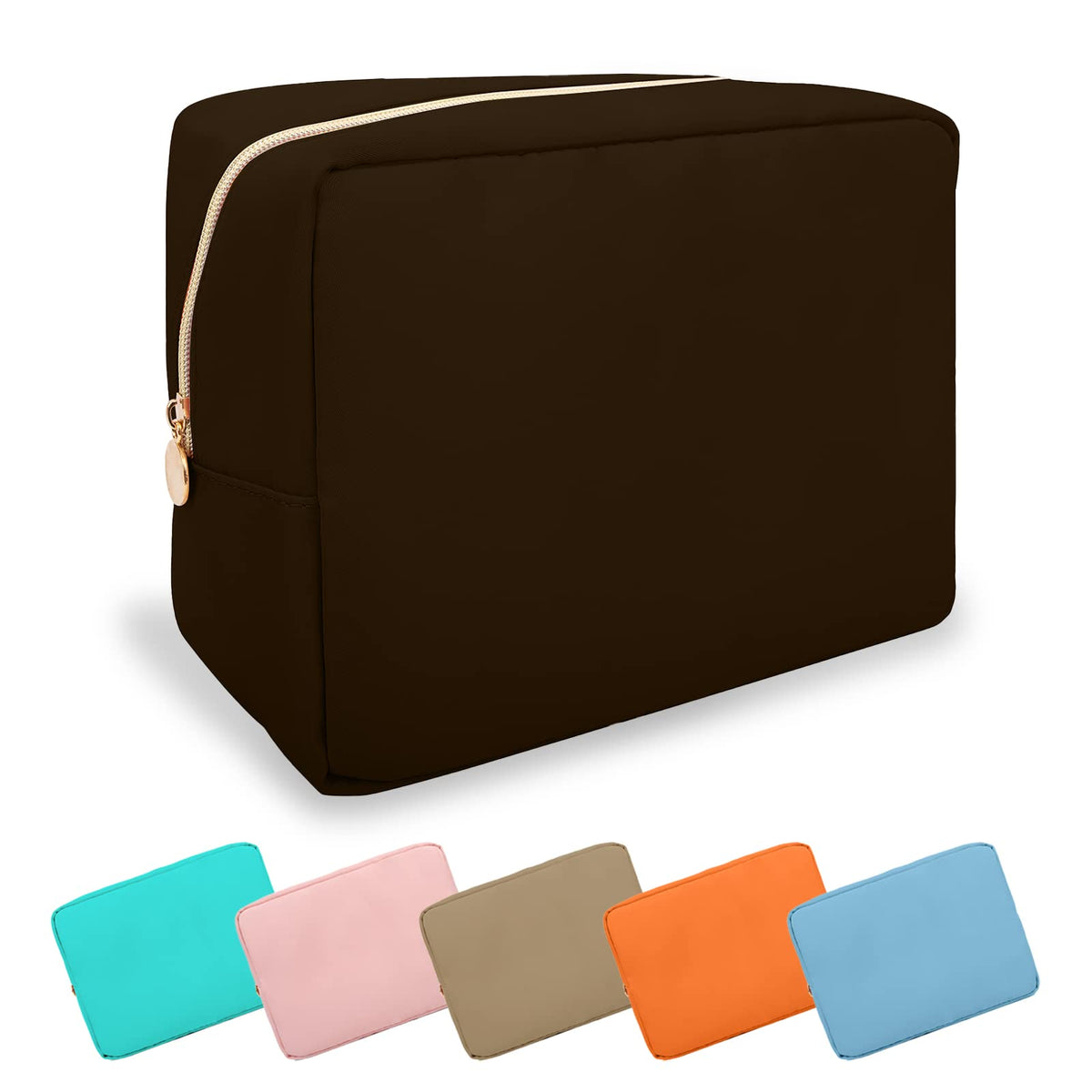 UIXIZQ Waterproof Small Pencil Case Makeup Bag for Purse,Cute Pencil Pouch Preppy Nylon Makeup Brush Holder with Zipper,Girls Portable Storage Case Small Pen Bag for Office(Slim-Black)