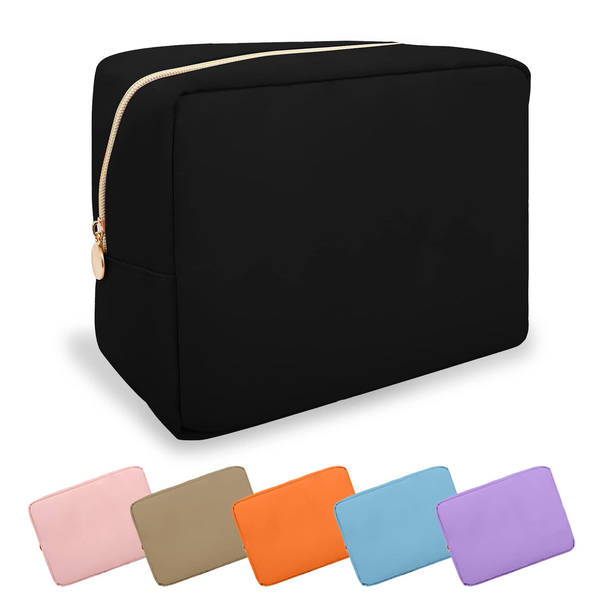 UIXIZQ Waterproof Small Pencil Case Makeup Bag for Purse,Cute Pencil Pouch Preppy Nylon Makeup Brush Holder with Zipper,Girls Portable Storage Case Small Pen Bag for Office(Slim-Black)