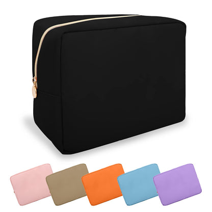 UIXIZQ Waterproof Small Pencil Case Makeup Bag for Purse,Cute Pencil Pouch Preppy Nylon Makeup Brush Holder with Zipper,Girls Portable Storage Case Small Pen Bag for Office(Slim-Black)