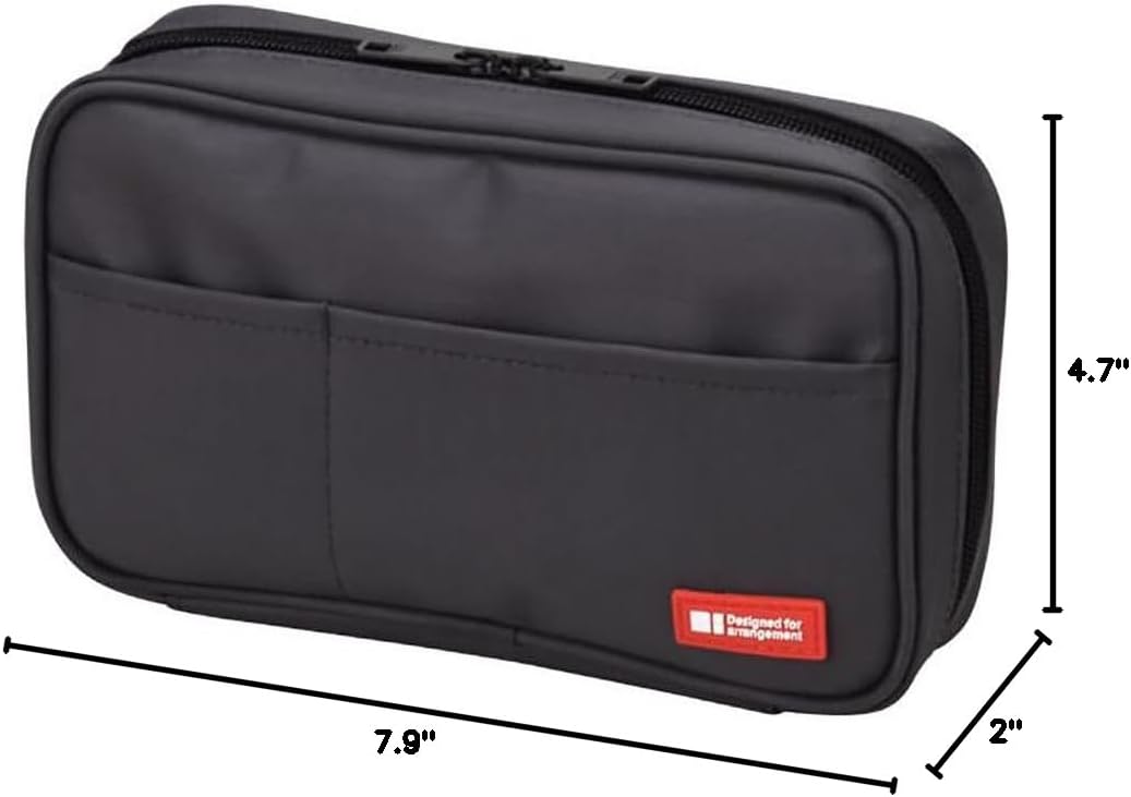 LIHIT LAB Large Capacity Zipper Pencil Case For School Office College, Big Capacity 4 Compartments Pencil Bag Holder Adults Teen Boys Girls, Travel Cosmetics Storage, Black (A7551-24)