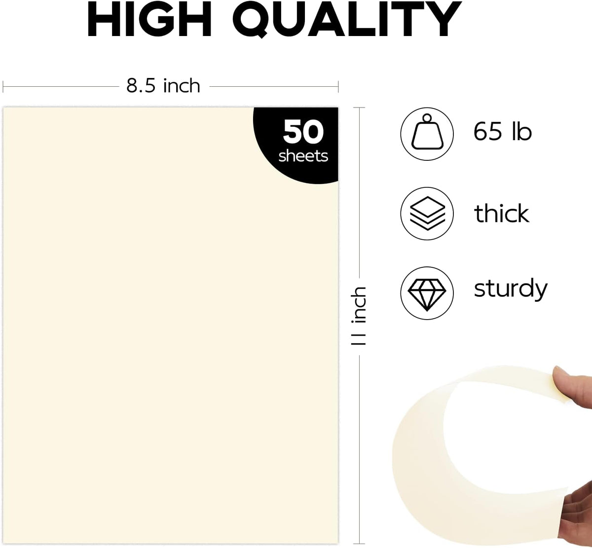 Goefun 50 Pack Cream Cardstock 8.5 x 11 Off White Card Stock 65lb
