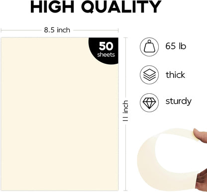 Goefun 50 Pack Cream Cardstock 8.5 x 11 Off White Card Stock 65lb