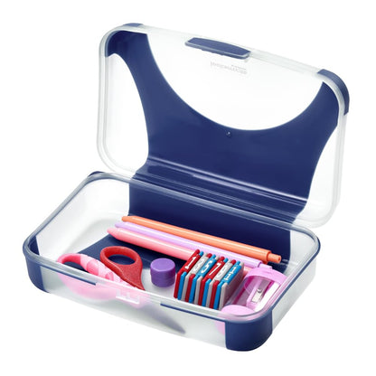 LockerMate by Bostitch Hard Pencil Case, Durable Plastic Pencil Box, Kid-Friendly Design, Blue & Black
