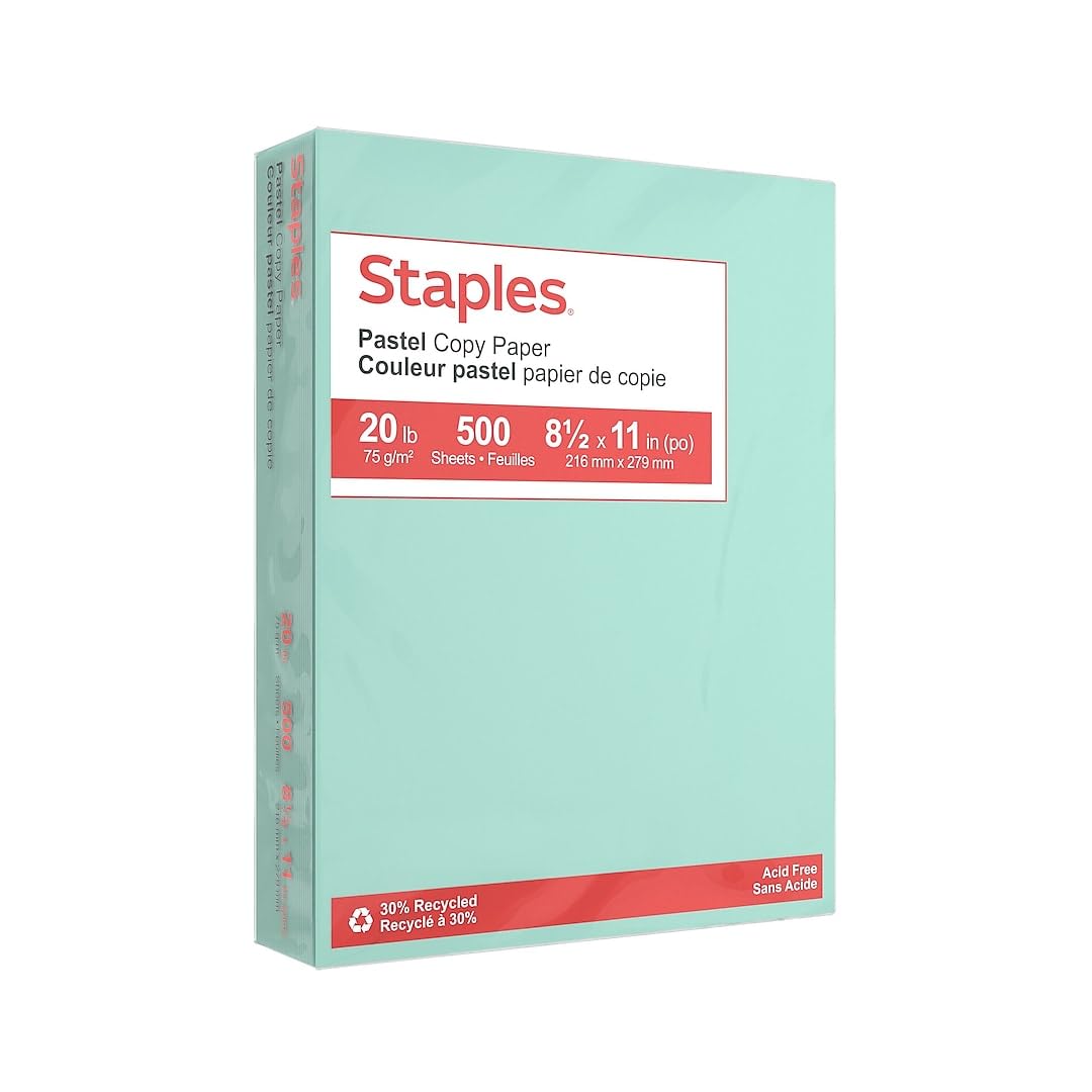 Staples Pastel Recycled Copy Paper, Cream, 20 lb., 8.5x11, 500 Sheets