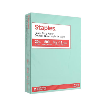 Staples Pastel Recycled Copy Paper, Cream, 20 lb., 8.5x11, 500 Sheets