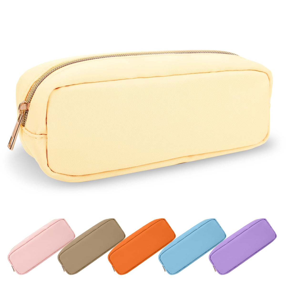 UIXIZQ Waterproof Small Pencil Case Makeup Bag for Purse,Cute Pencil Pouch Preppy Nylon Makeup Brush Holder with Zipper,Girls Portable Storage Case Small Pen Bag for Office(Slim-Black)