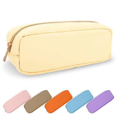 UIXIZQ Waterproof Small Pencil Case Makeup Bag for Purse,Cute Pencil Pouch Preppy Nylon Makeup Brush Holder with Zipper,Girls Portable Storage Case Small Pen Bag for Office(Slim-Black)