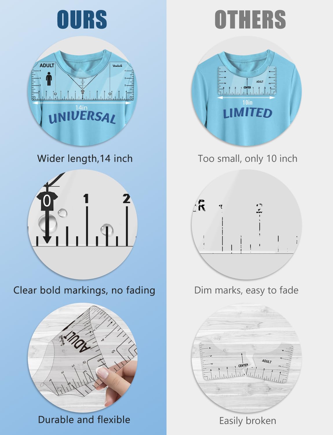 Vowlove T-Shirt Ruler for Precise Vinyl Alignment, Heat Press Guide Tool