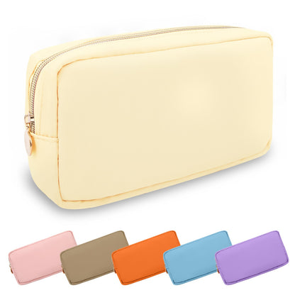 UIXIZQ Waterproof Small Pencil Case Makeup Bag for Purse,Cute Pencil Pouch Preppy Nylon Makeup Brush Holder with Zipper,Girls Portable Storage Case Small Pen Bag for Office(Slim-Black)