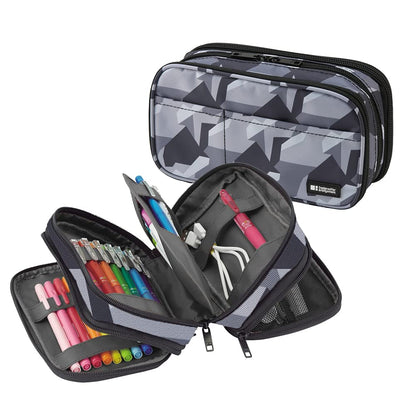 LIHIT LAB Large Capacity Zipper Pencil Case For School Office College, Big Capacity 4 Compartments Pencil Bag Holder Adults Teen Boys Girls, Travel Cosmetics Storage, Black (A7551-24)