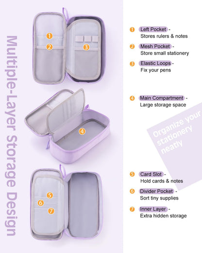 CICIMELON Durable Pen Pencil Case Big Storage Pen Pouch Bag for School Supplies Office College Teen Girls Adults, Purple
