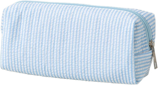 Seersucker Striped Pencil Bag, Large Capacity Stationery Pouch