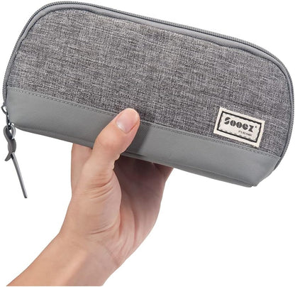 Sooez Wide-Opening Pencil Pen Case, Lightweight & Spacious Pencil Bag Pouch Box Organizer, Aesthetic Supply with Triangular Design for Adults, Grey