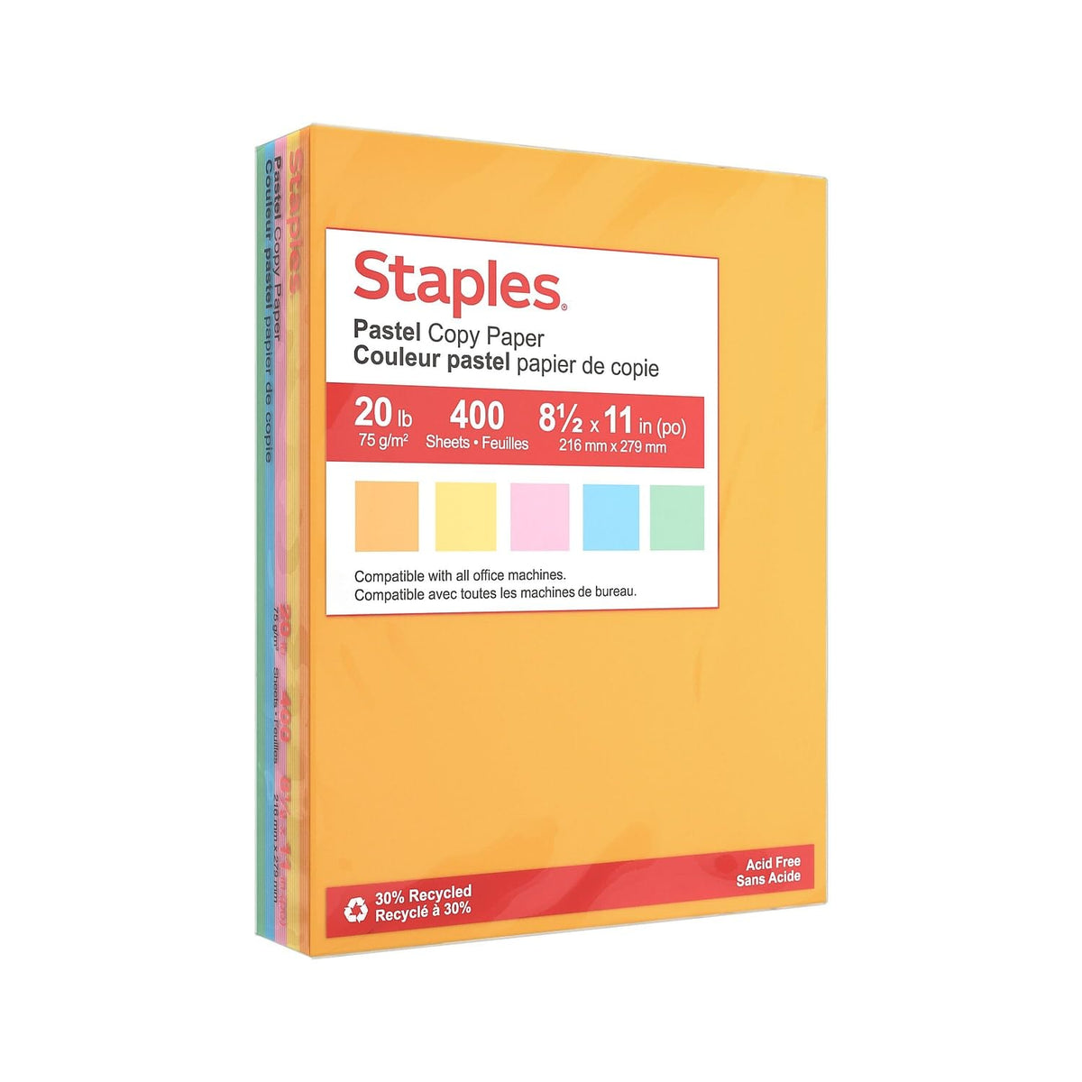 Staples Pastel Recycled Copy Paper, Cream, 20 lb., 8.5x11, 500 Sheets