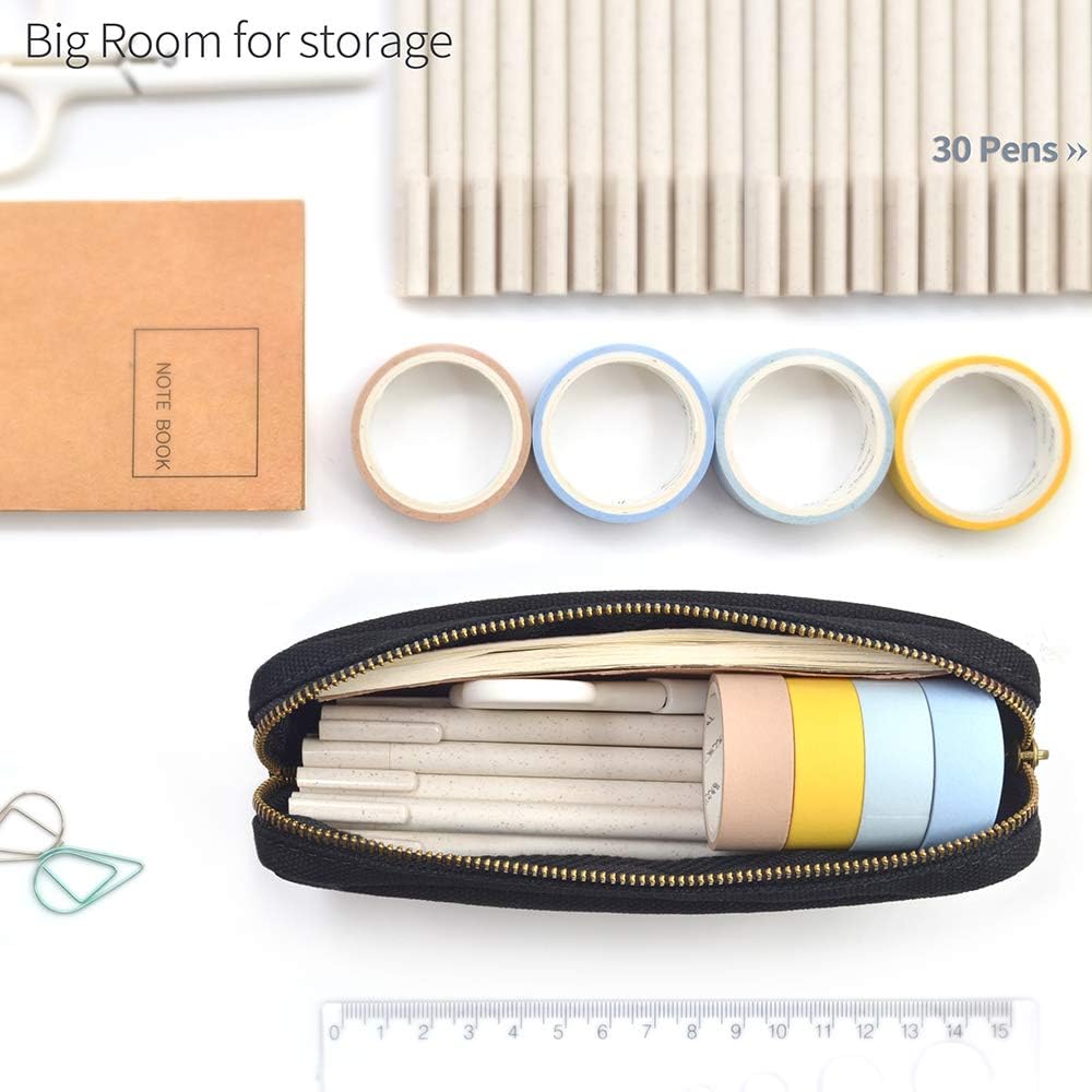 Pencil Pen Case, Canvas Pencil Pouch Big Capacity Pen Bag with Zipper Durable Stationary Storage Bag for Adult Students Officers
