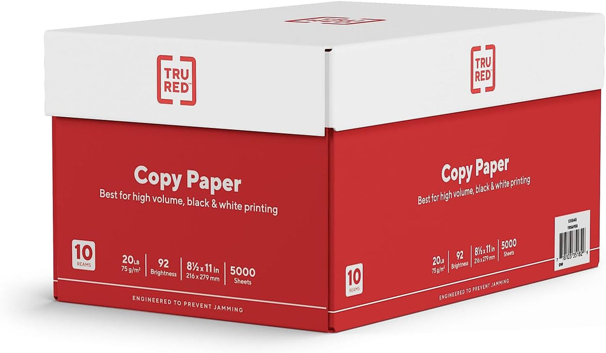 TRU RED by Staples Copy & Printer Paper, 8.5x11, 20lb, 92 Bright, 5,000 Sheets/Carton