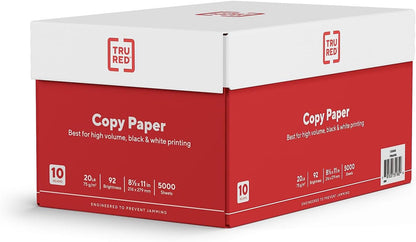 TRU RED by Staples Copy & Printer Paper, 8.5x11, 20lb, 92 Bright, 5,000 Sheets/Carton