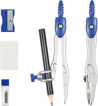 Unjoo Geometry Set 10 Pcs Student Supplies,Protractor and Compass,Navy Blue