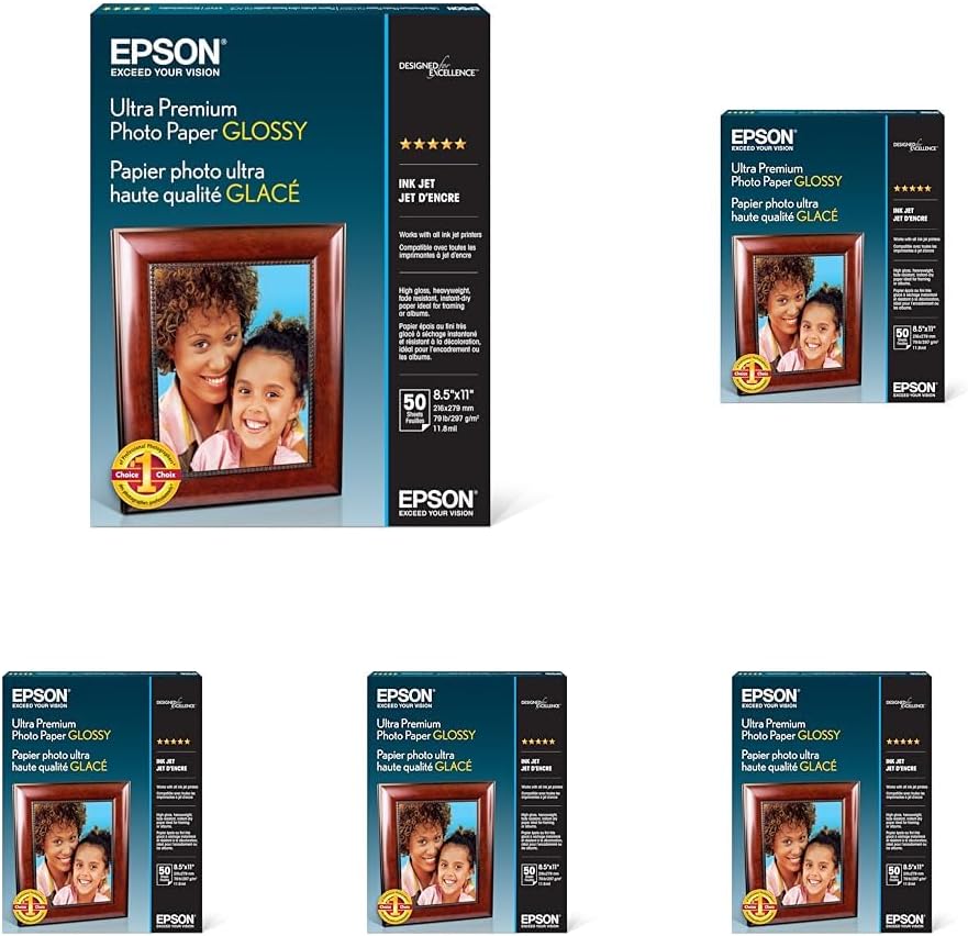 Epson Ultra Premium Photo Paper Glossy (8.5x11 Inches, 50 Sheets) (S042175),White