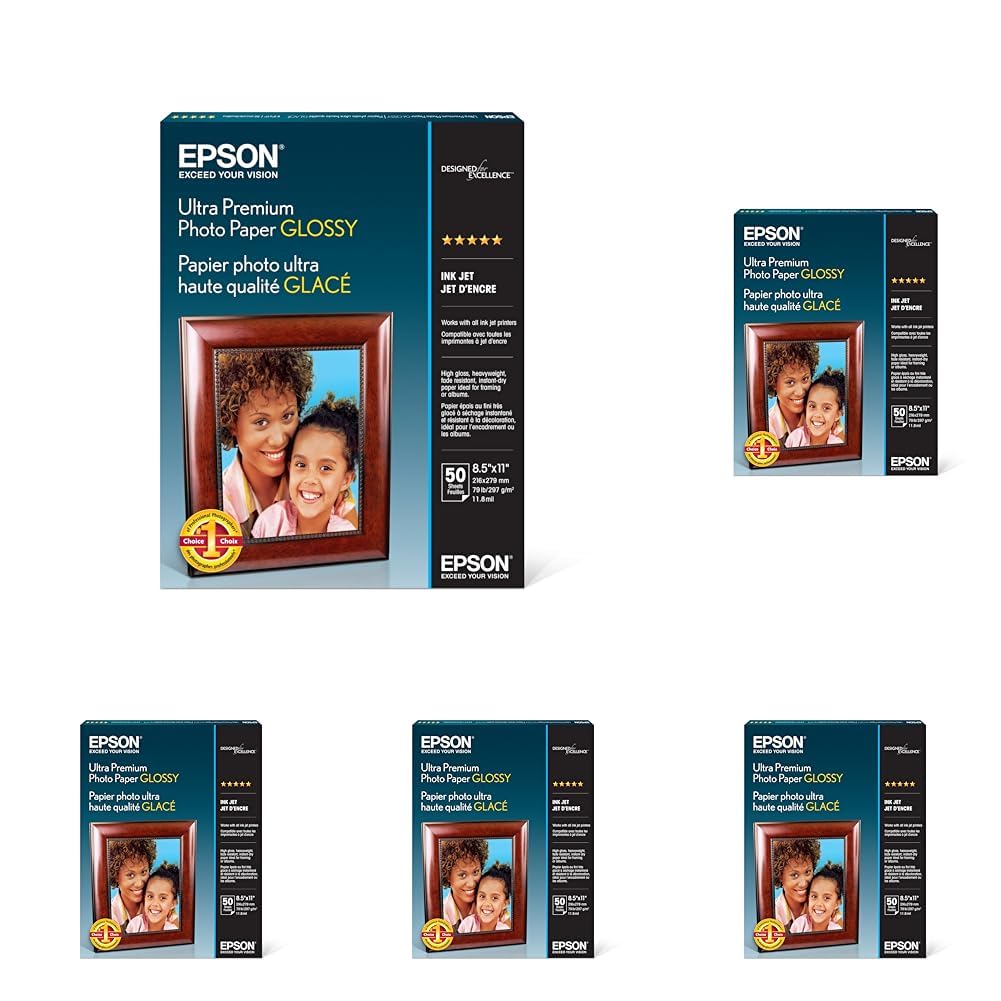 Epson Ultra Premium Photo Paper Glossy (8.5x11 Inches, 50 Sheets) (S042175),White