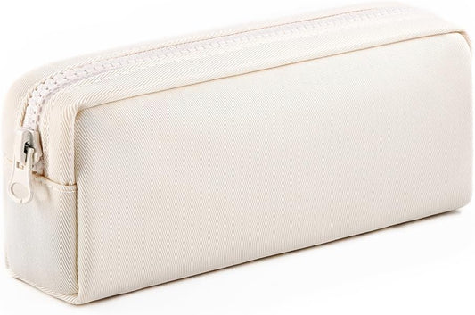 Big Capacity Pencil Case, Pure Color Pen Pouch with Zipper Stationary Storage Bag for Adult Students Officers, Cream White