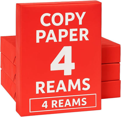 Copy Paper – 4 Reams, 500 Sheets Each, 94 Bright, 8.5 x 11" – Multipurpose Printer Paper for Home, Office, School – Jam-Free, Acid-Free, High Performance