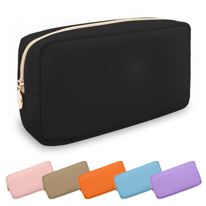 UIXIZQ Waterproof Small Pencil Case Makeup Bag for Purse,Cute Pencil Pouch Preppy Nylon Makeup Brush Holder with Zipper,Girls Portable Storage Case Small Pen Bag for Office(Slim-Black)