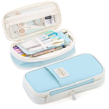 MAMUNU Expandable Pencil case with compartments, Large Capacity Pencil Cases Pencil Bag Pouch Office School, Portable Pencil Case Large School Stationery Organizer, Makeup Cosmetic Bag, Pink