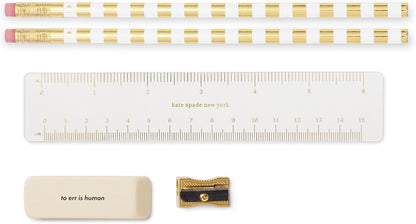 kate spade new york Pen and Pencil Case with Office Supplies, Zip Pouch Includes 2 Pencils, Sharpener, Eraser, and Ruler, Polka Dots (black/white)