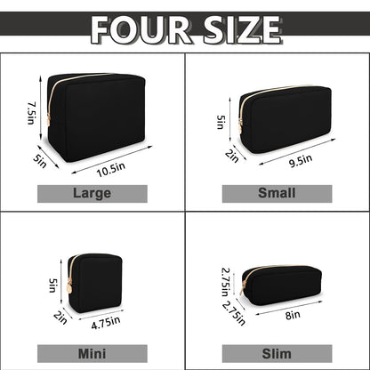 UIXIZQ Waterproof Small Pencil Case Makeup Bag for Purse,Cute Pencil Pouch Preppy Nylon Makeup Brush Holder with Zipper,Girls Portable Storage Case Small Pen Bag for Office(Slim-Black)
