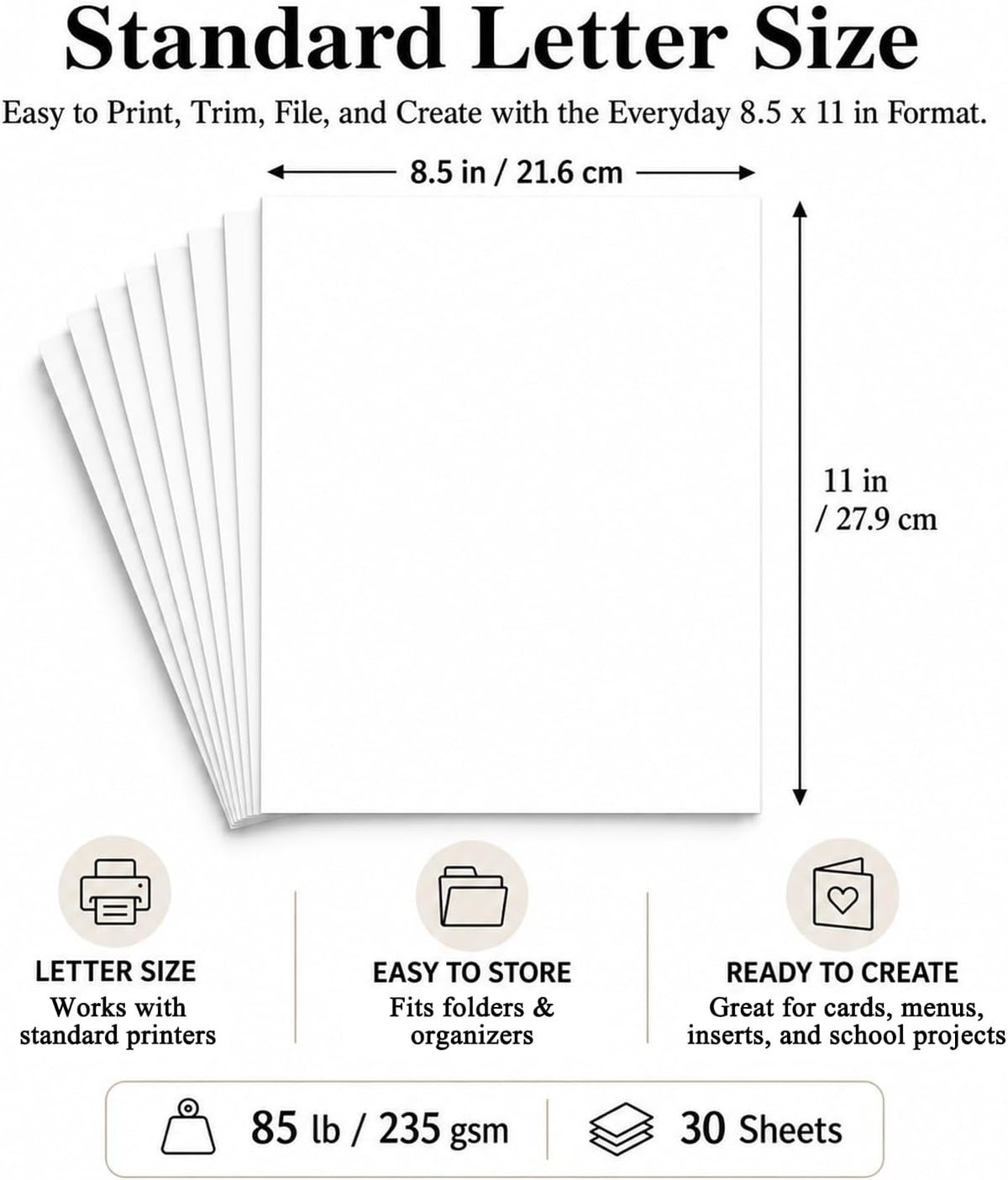 White Cardstock Paper, Card Stock Paper 8.5 x 11, 30 Sheets_85 lb