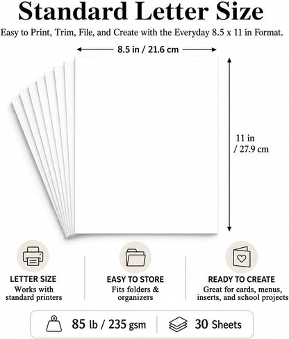 White Cardstock Paper, Card Stock Paper 8.5 x 11, 30 Sheets_85 lb