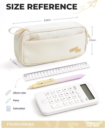 Four Candies Large Pencil Case, 5 Compartments Canvas Pen Organize