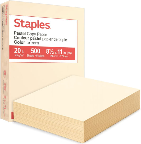 Staples Pastel Recycled Copy Paper, Cream, 20 lb., 8.5x11, 500 Sheets