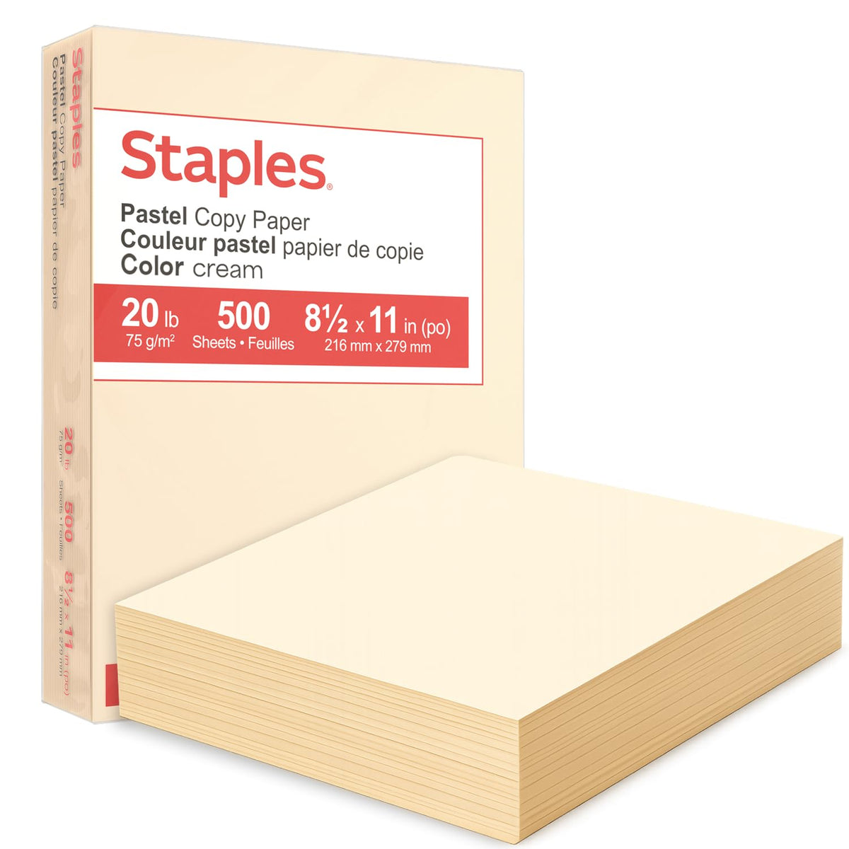 Staples Pastel Recycled Copy Paper, Cream, 20 lb., 8.5x11, 500 Sheets