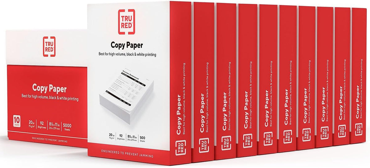 TRU RED by Staples Copy & Printer Paper, 8.5x11, 20lb, 92 Bright, 5,000 Sheets/Carton