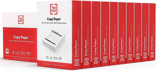 TRU RED by Staples Copy & Printer Paper, 8.5x11, 20lb, 92 Bright, 5,000 Sheets/Carton
