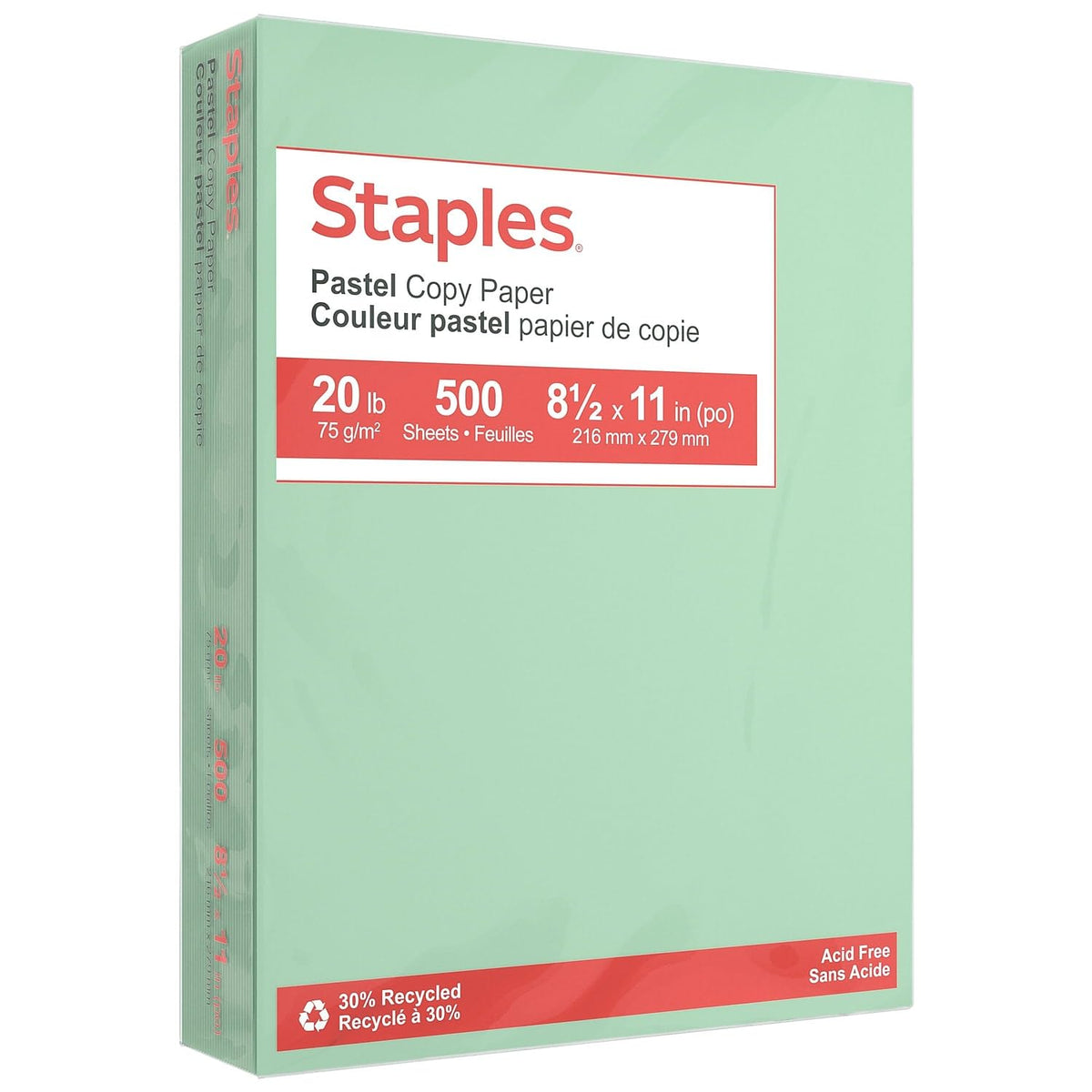 Staples Pastel Recycled Copy Paper, Cream, 20 lb., 8.5x11, 500 Sheets