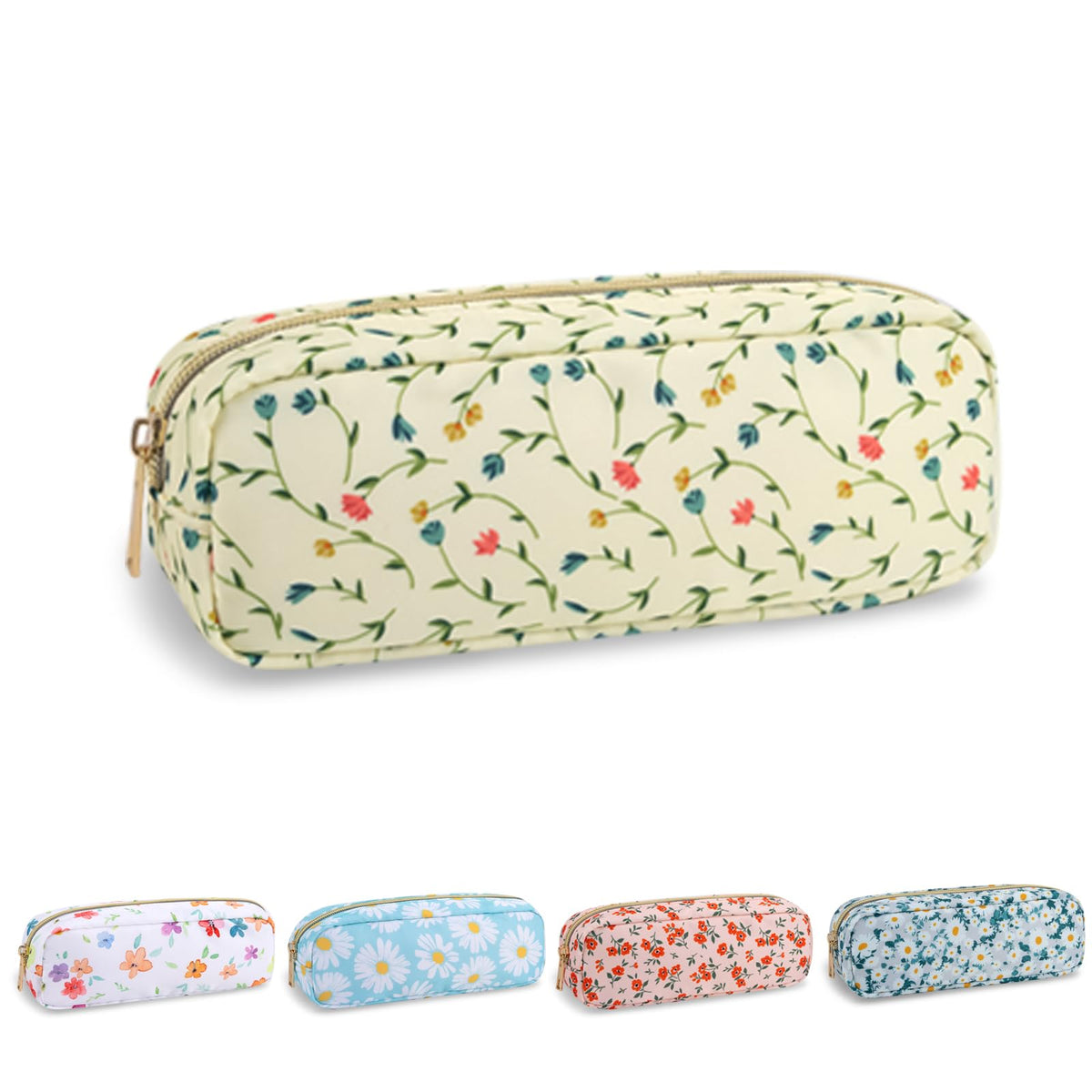 UIXIZQ Waterproof Small Pencil Case Makeup Bag for Purse,Cute Pencil Pouch Preppy Nylon Makeup Brush Holder with Zipper,Girls Portable Storage Case Small Pen Bag for Office(Slim-Black)