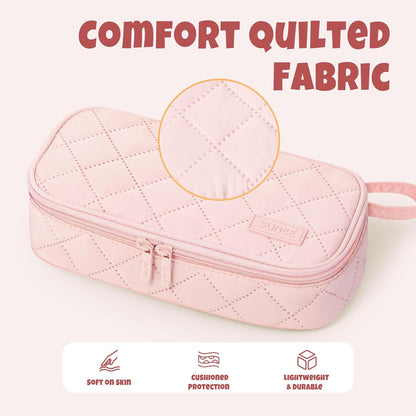 SUNEE Cute Pencil Case, Large Capacity Pencil Pouch Aesthetic Zipper Pencil Bag, Big Storage Pen Organizer for Stationery, Soft Quilted Pencil Box Back to School Supplies for Teen Girls Boys,Soft Pink