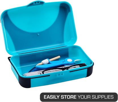 LockerMate by Bostitch Hard Pencil Case, Durable Plastic Pencil Box, Kid-Friendly Design, Blue & Black